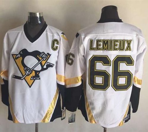 Penguins #66 Mario Lemieux White CCM Throwback Stitched NHL Jersey - Click Image to Close
